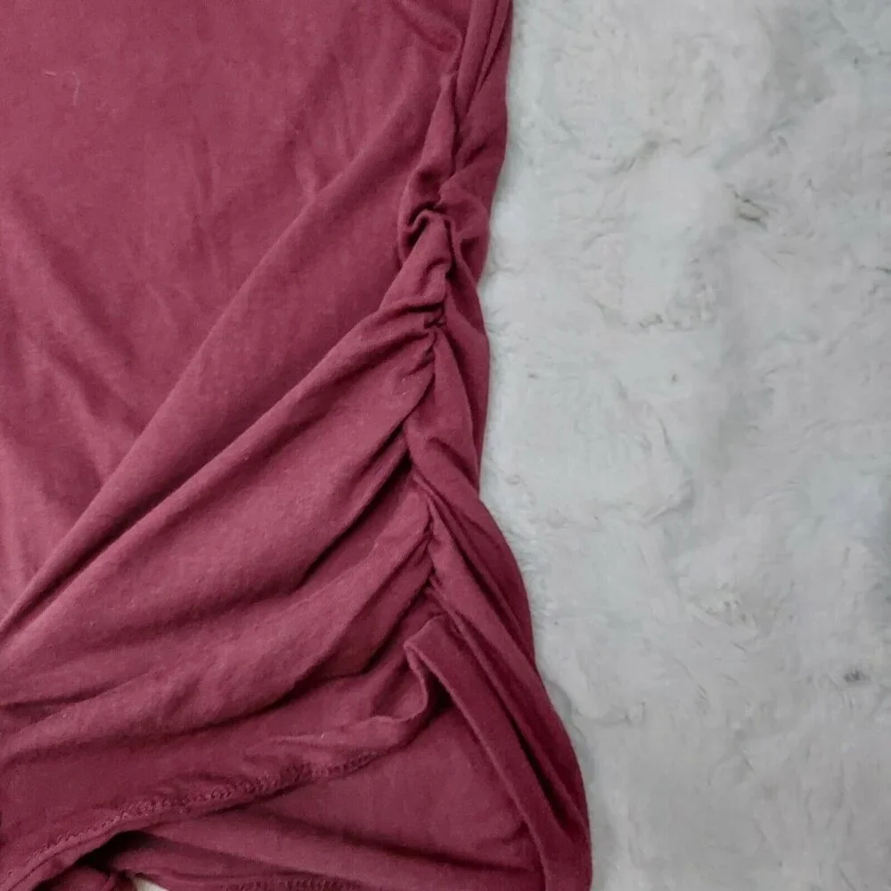 New Ambiance Maternity Top Small V-Neck Ruched Maroon Lace-Detail Long Sleeve